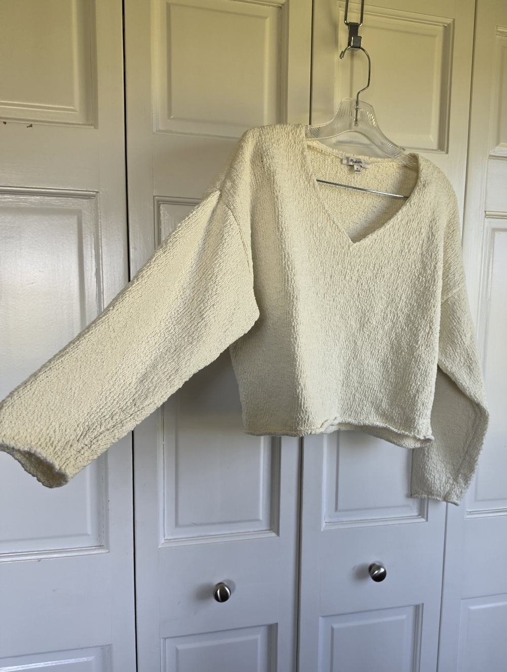 Madewell Cream Textured V-Neck Sweater